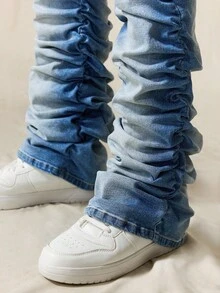 ROMWE MEN Street Life Men's Casual Washed Ruched Denim Jeans - Baby Blue - View 2