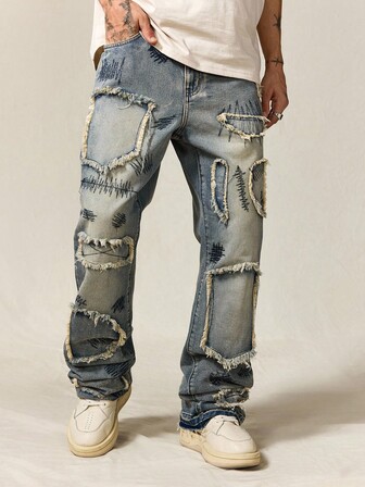 ROMWE Avant Men's Sparkling Diamond Layered Flare Jeans