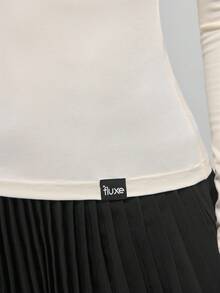 Fluxe 女式纯色圆领修身时尚长袖上衣 - 米色 - 查看 9
