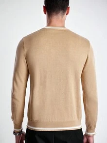 Manfinity CityGents Men's Casual Commuting College Style 100% Cotton Contrast Binding Sweater, Autumn/Winter