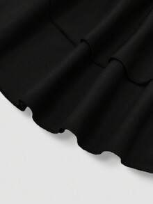 Sweetra 大码纯色露背吊带腰喇叭裙 - 黑色 - 查看 6