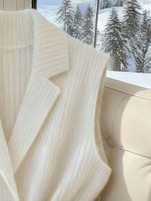 GlowEve 女士休闲优雅缺口领口袋针织开衫背心 - 白色 - 查看 5