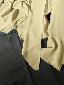 Modelyn 女式不对称雪纺飘逸领带设计衬衫 - 淡黃色 - 查看 5