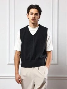 SUMWON Classico gilet a V in maglia, stile professionale e preppy, adatto per l'autunno e l'inverno, vestibilità regular, casual business, smanicato, stile minimalista moderno