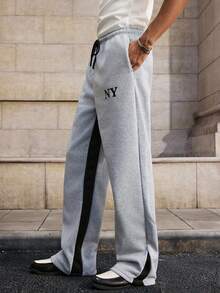 Manfinity VCAY Męskie spodnie dresowe z nadrukiem w kontrastowym kolorze, ściągaczem w pasie i długim rękawem - Szary - Zobacz 4