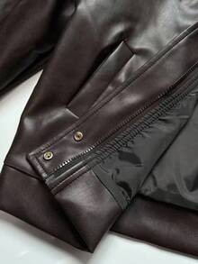 Teen Girls Casual Short Collar Color Block Commuter Jacket, Versatile - Coffee Brown - View 7