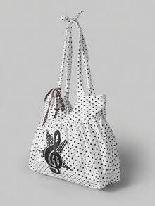 ROMWE Anime Túi đeo vai nữ hình trái tim cổ điển dễ thương, họa tiết chấm bi tối giản, hoa mùa hè và nốt nhạc, dung tích lớn, đựng vừa laptop, thích hợp cho đi làm hàng ngày, đi học, đi mua sắm, v.v. - trắng - Xem 4