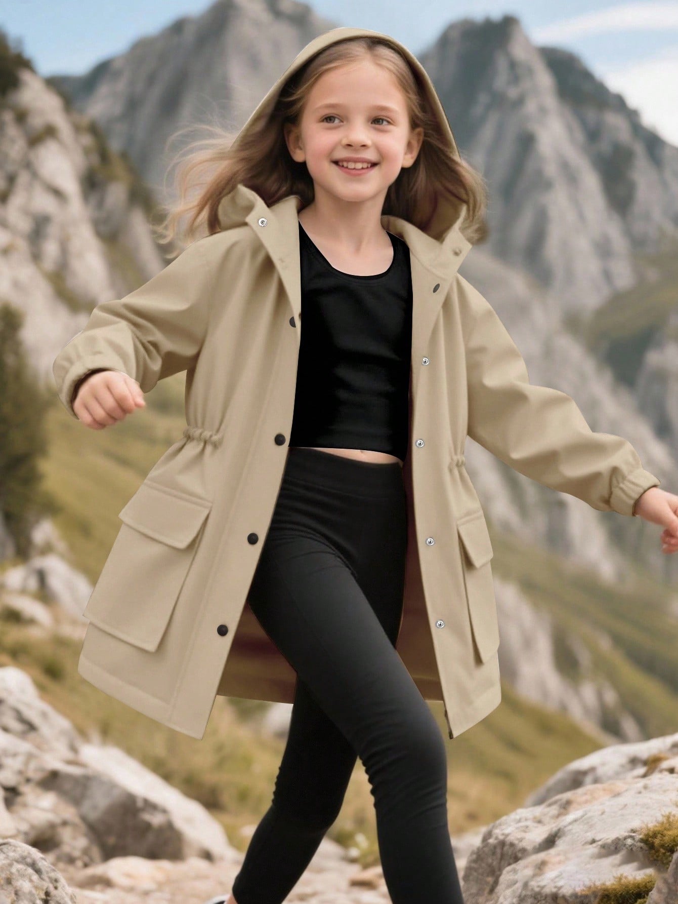 معطف كاجوال مقنع بخصر مربوط مناسب للفتيات المراهقا...