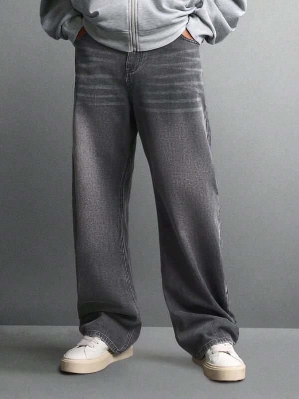 SUMWON 基本款直筒牛仔裤 经典宽松阔腿直筒剪裁 休闲街头风 毛边下摆 百搭日常穿着