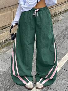 Coolane 女士春夏情侣装，适合比赛日、外出、学院风撞色织带运动裤、锐舞节、狂欢节、秋季等场合。 - 軍綠色 - 查看 2