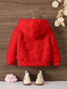 Casual Solid Color Cute Heart Fuzzy Hooded Jacket For Girls Autumn Winter Clothes For Girl - Red - View 9