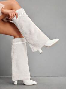 CUCCOO SZL Women's Fashionable Y2K Furry Long Boots For Winter For Christmas - White - View 3