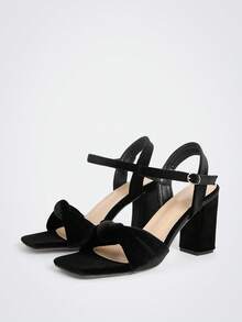 Maija 新款时尚粗跟百搭女士高跟凉鞋 - 黑色 - 查看 2