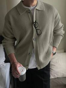 DAZY Men's Solid Light Green Casual Cardigan, Suitable For Commuting, Autumn