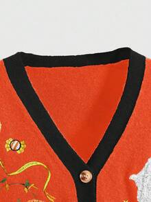 ROMWE Fairycore Halloween Pumpkin Colorblock Cardigan For Women
