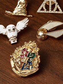 HARRY POTTER X SHEIN 5pcs/Set Fashionable Zinc Alloy Brooch Pins, Golden Snitch, Deathly Hallows, Hedwig, The Sorting Hat, Suitable For Collection And Gifts