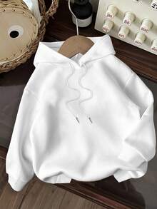 Attitoon Áo sweatshirt nữ kiểu dáng tối giản, thoải mái với họa tiết hoa hồng và chữ cái tiếng Anh xoắn, có dây rút, thích hợp cho mùa thu/đông. - trắng - Xem 2