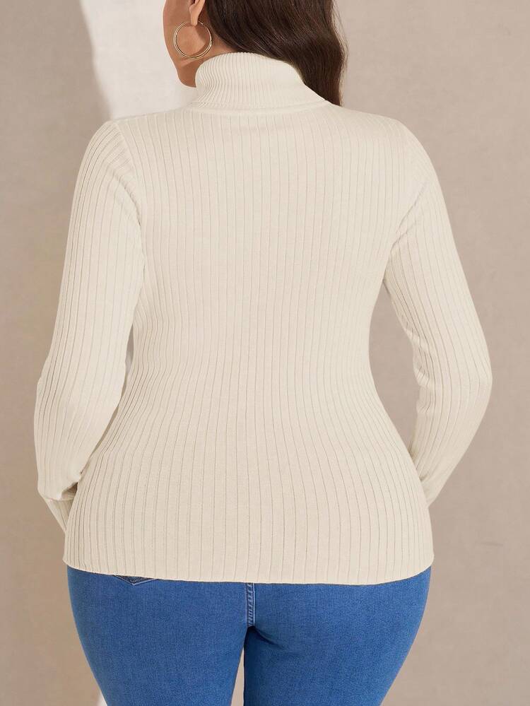 SHEIN LUNE 3 件大码纯色修身毛衣，休闲简约，秋冬 - 棕色 - 查看 2