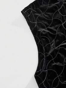 ROMWE MEN Street Life Men's Hooded Zip Front Avant Casual Velvet Vest, For Fall Winter - Black - View 4