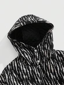 ROMWE MEN Casual Men's Fashionable Patterned Hooded Jacket, Autumn/Winter - Black - View 3