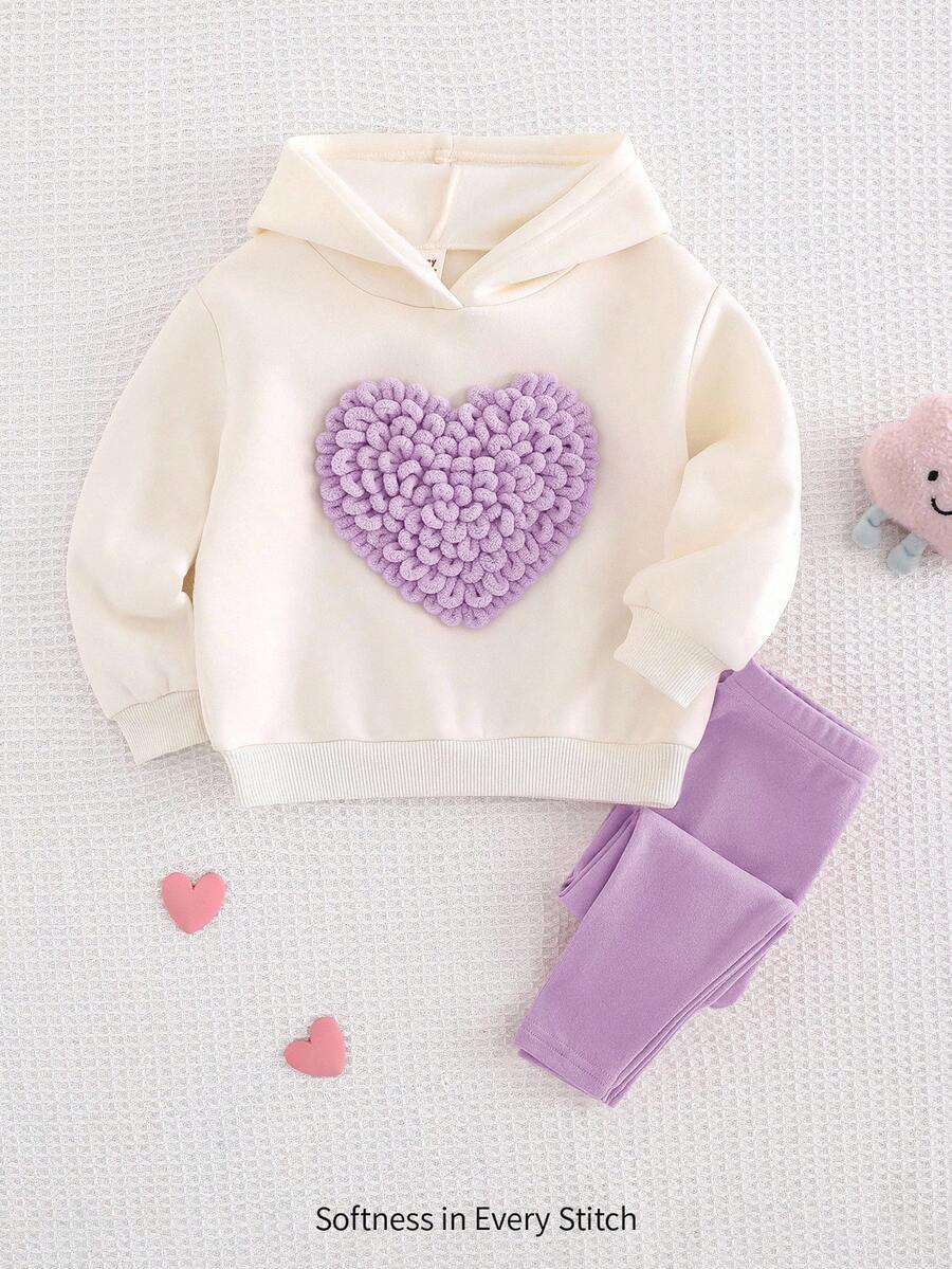Cozy Pixies Set de 2 piezas de sudadera con capucha con forma de corazón y leggings de cintura elástica para niña bebé - Morado - Ver 1