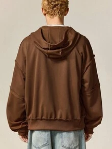ROMWE MEN Men's Casual Solid Color Hoodie, Fall - Brown - View 3