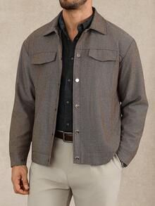 Manfinity Homme Men's Casual Button-Front Drop Shoulder Overcoat For Autumn Fieldstone Shirt Men Overshirt Men Shacket - Mocha Brown - View 7