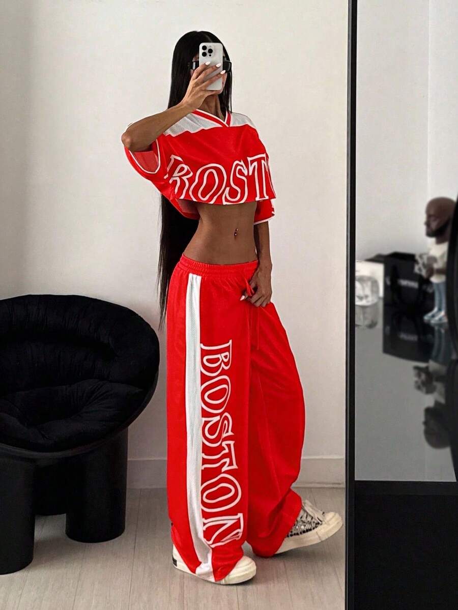 StreetHx Conjuntos de dos piezas para mujer para uso diario - Rojo y blanco - Ver 1