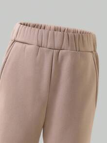 Young Boys' Casual Contrast Color Patchwork Thermal Lined Pants, Comfortable & Versatile For Back To School, Autumn/Winter - Khaki - View 5