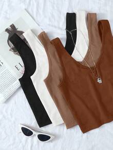 Trelyra Solid Color Knitted Women Simple Top, Suitable For Daily Or Vacation