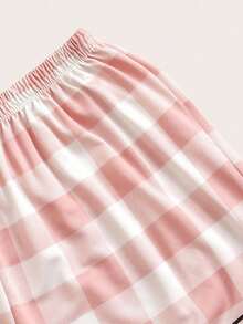 Buffalo Plaid Piping Trim PJ Set / Pajama Set Pink Pajamas  Cozy And Elegant Details - Baby Pink - View 4