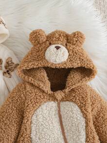 Cozy Pixies Newborn Baby Boy/Girl Cartoon 3D Bear Animal Pattern Fleece Lined Zip-Up Hoodie & Pants 2pcs Set Fall Winter