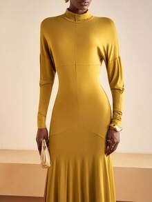 Zivah 2025 秋季新款音乐节西部游牧风格生日派对毕业典礼大学生日常休闲度假巡航海滩日光浴病毒式街头风格万圣节服装婚礼宾客波西米亚风通勤早午餐商务休闲机场派对节日优雅长袖立领合身 A 字形开叉下摆性感 - 芥末黃 - 查看 6