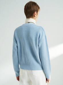 INAWLY Women's Casual Solid Color Sweater, Autumn/Winter - Blue - View 3