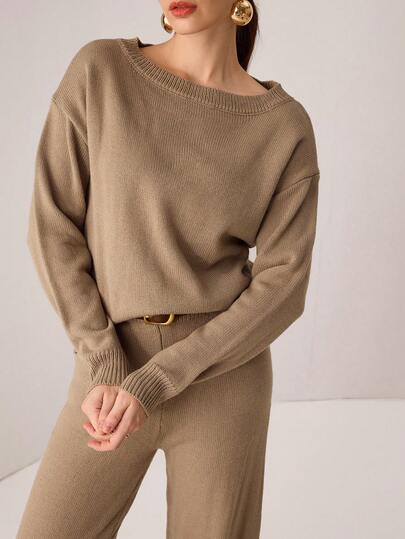 Modelyn 女式纯色针织毛衣和裤子套装