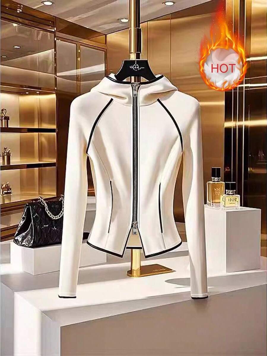 GlowEve Damen Herbst/Winter Raglan Ärmel Reißverschluss Vorne Lässiger Thermofutter Kapuzenpullover