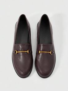 CUCCOO BIZCHIC 女士软底乐福鞋，英伦风格皮鞋，百搭优雅平底鞋 - 咖啡棕 - 查看 2