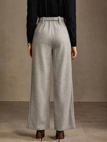 MOTF PREMIUM 斜口袋扣腰带阔腿西装裤 - 灰色 - 查看 2