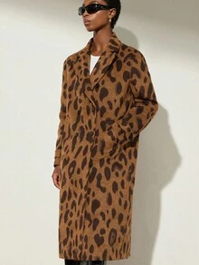 Aveloria Modichic Random Leopard Print Classic Lapel Long Coat, European And American Style