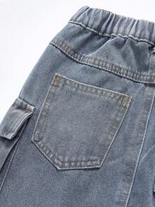 Fustă neagră nouă, la modă, cu croială lejeră, spălată, moale, casual, funcțională, cu buzunar, pentru fete preadolescente, respirabilă, potrivită pentru purtare zilnică, primăvară/vară 2025 - Noutăți