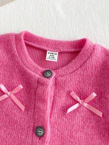 SHEIN Baby Mädchen Säugling Kleinkind Neugeborene 0-3 Jahre Mode Herbst/Winter Gestrickte flauschige gerippte Schleife Strickjacke + Leggings Hose 2-teiliges Outfit Set