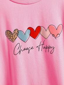 Girls Cute Cartoon Heart Pattern Comfortable Round Neck 2 In 1 Long Sleeve T-Shirt - Pink - View 4