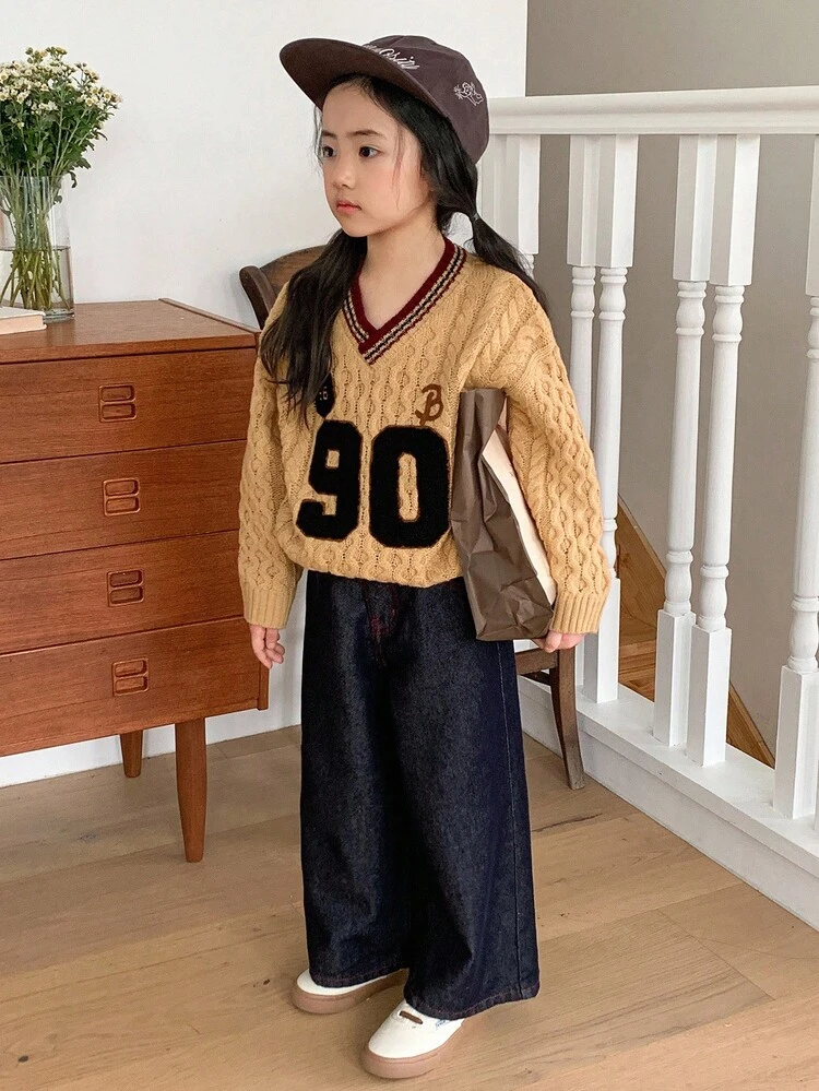 Young Girls V-Neck Pullover Sweater, Fall