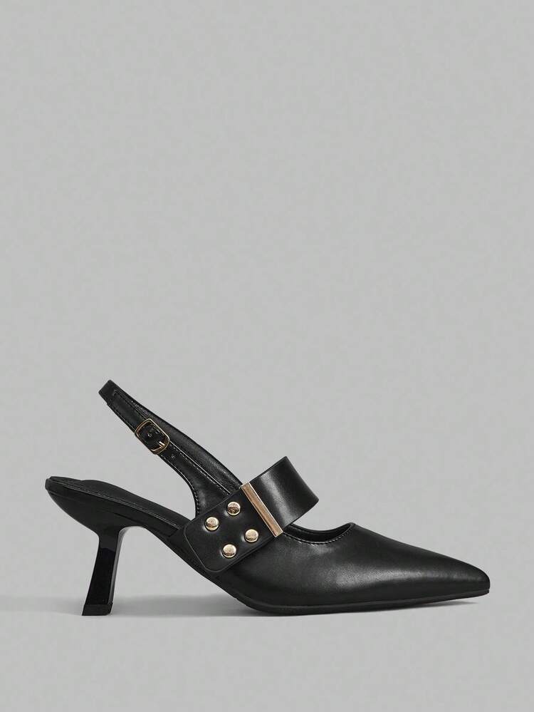 Women's Solid Color Pointed Toe Elegant Commuter One-Buckle High Heel Pumps