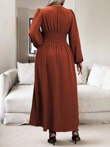 Vionelle Plus Size Women's Solid Color Simple Daily Pleated Dress Maxi Women Outfit Fall Cloth For Women - Rust Brown - View 2