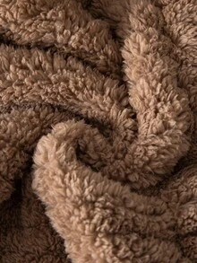 Elladie kids 1 件女童经典街头风连帽长袖毛绒夹克 - 棕色 - 查看 8