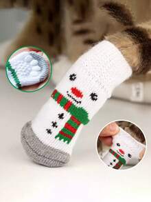 PETSIN 1款宠物卡通袜子，圣诞袜（圣诞老人、驯鹿、雪人图案），防滑爪套，防滑防污，圣诞宠物用品 - 彩色 - 查看 3