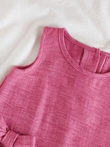 SHEIN Playful Pals 2件套女婴休闲可爱蝴蝶结无袖上衣和裤子套装 - 紅色 - 查看 6