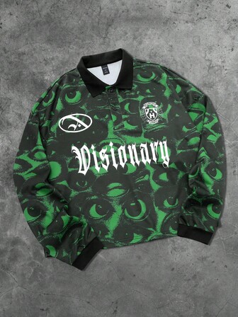 Street Life Sudadera de manga larga casual y versátil con estampado de ojos para hombre, otoño