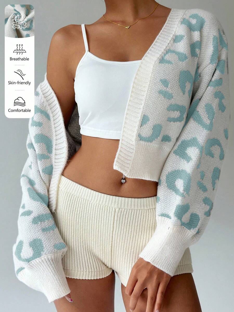 SHEIN Unity 女士豹纹宽松休闲开衫,秋冬 - 彩色 - 查看 1